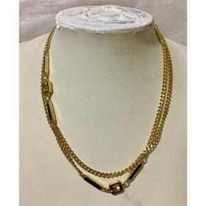 GIVENCHY G Vintage Logo Long Chain Necklace in Gold & Emerald Filled Bars